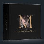 Modern Black Gold Script Botanical Floral Monogram 3 Ring Binder<br><div class="desc">Simply beautiful modern decor in a black and gold monogram with transparent watercolor blush pink floral on front and back.  Easily customize with your information and monogram of choice.</div>