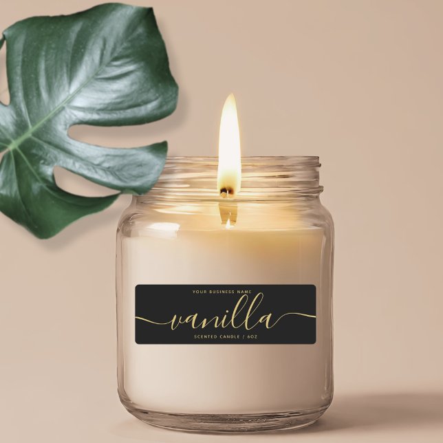 Modern black gold script candle product label (Creator Uploaded)