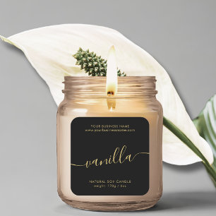 Modern black gold script candle product label