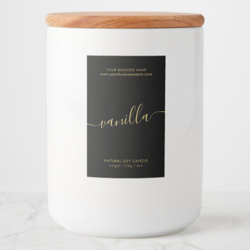 Modern black gold script candle product label