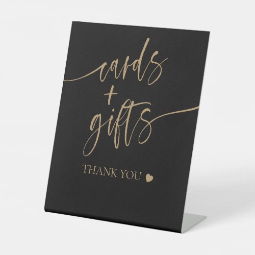 Modern Black  Gold Script Cards  Gifts Pedestal Sign