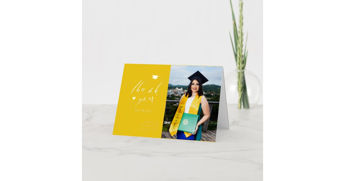 Modern Black Gold Script Graduation Thank You Foil Greeting Card | Zazzle