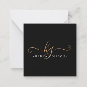 Modern Black Gold Script Initials Monogram Minimal Note Card