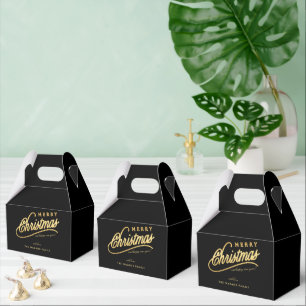 Modern Black & Gold Script Merry Christmas Favor Boxes
