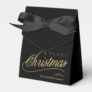 Modern Black & Gold Script Merry Christmas Favor Boxes