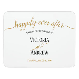 Modern Black Gold Script Minimal Wedding Door Sign