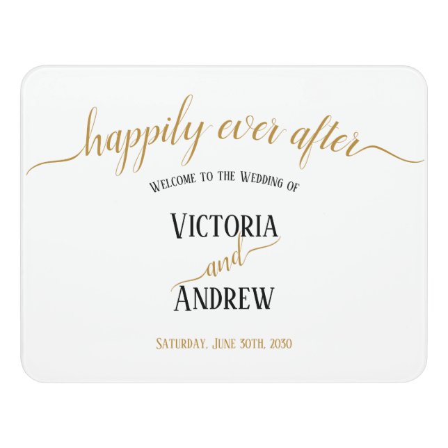 Modern Black Gold Script Minimal Wedding Door Sign (Contemporary Front)