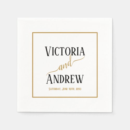 Modern Black Gold Script Minimal Wedding Napkins