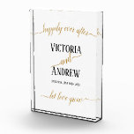 Modern Black Gold Script Minimal Wedding Photo Block<br><div class="desc">Add your own special touch to this modern design which features the words "happily ever after, and, let love grow" set in flowing gold script typography including long tail glyphs and contrasting formal black text. Customize it with your names and wedding date. Please contact me if you need help or...</div>