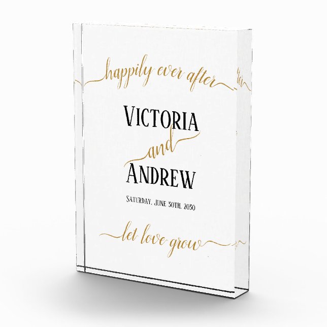 Modern Black Gold Script Minimal Wedding Photo Block (Right)