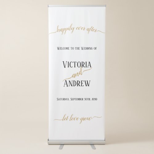 Modern Black Gold Script Minimal Wedding Retractable Banner