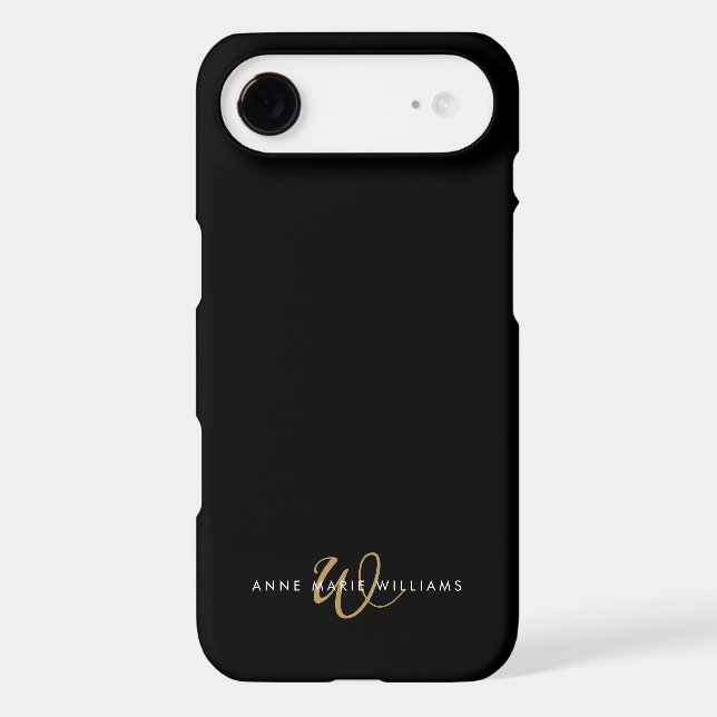 Modern Black Gold Script Monogram Case-Mate iPhone Case (Back)
