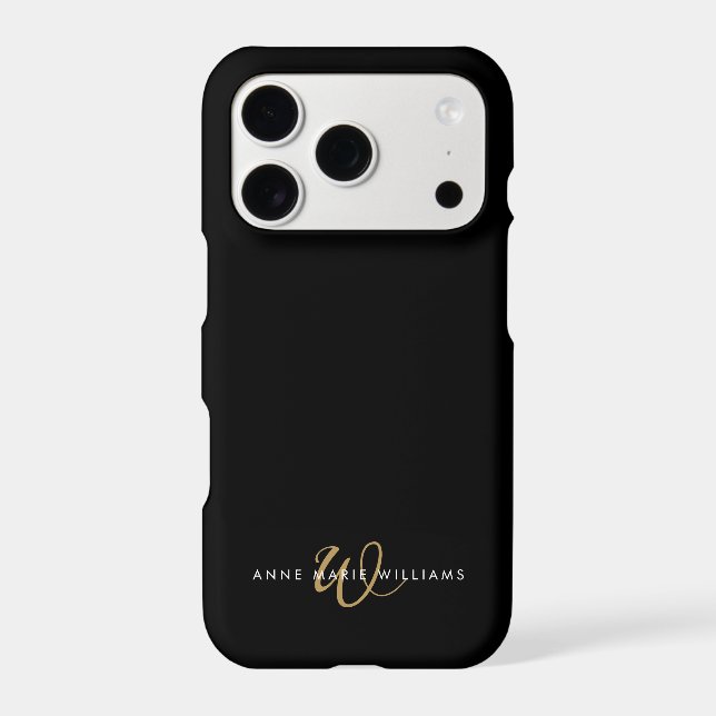Modern Black Gold Script Monogram Case-Mate iPhone Case (Back)