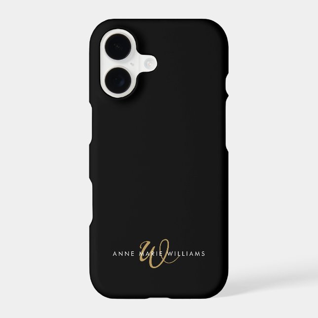 Modern Black Gold Script Monogram Case-Mate iPhone Case (Back)