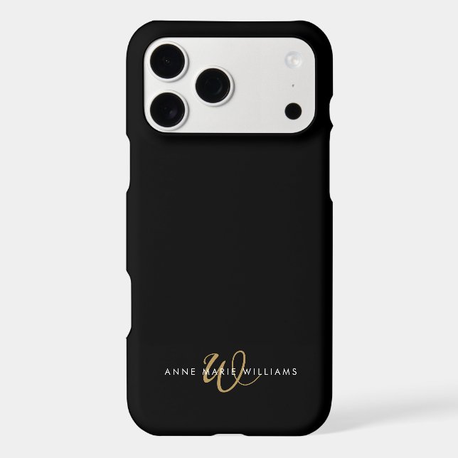 Modern Black Gold Script Monogram Case-Mate iPhone Case (Back)