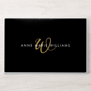 Modern Black Gold Script Monogram HP Laptop Skin