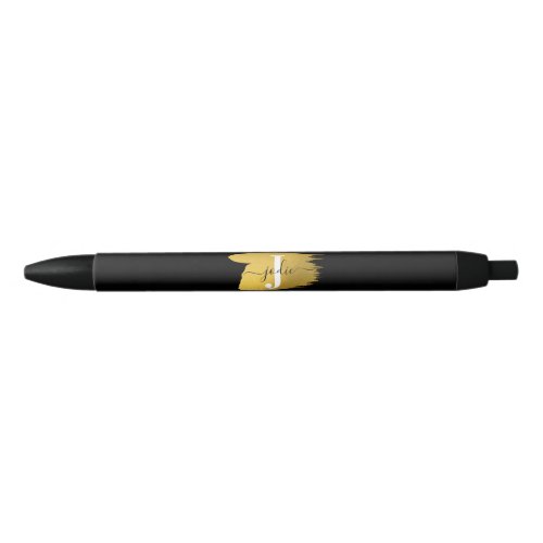 Modern Black  Gold Script Monogram Initial Black Ink Pen