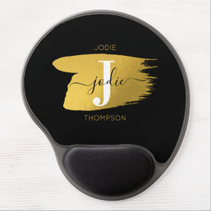 Modern Black & Gold Script Monogram Initial Gel Mouse Pad