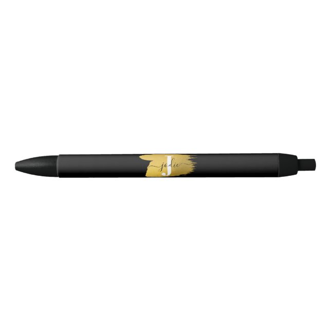 Modern Black & Gold Script Monogram Initial Pen (Front)