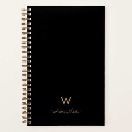 Modern Black Gold Script Monogram Notebook