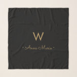 Modern Black Gold Script Monogram Scarf<br><div class="desc">A modern,  elegant monogram design with gold handwritten minimalist script typography and sans serif block typography on an elegant black background. The monogram and name can be easily personalized.</div>