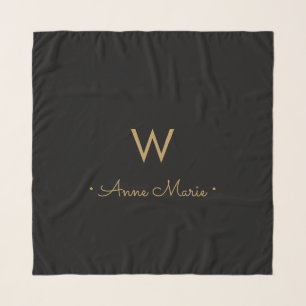 Modern Black Gold Script Monogram Scarf