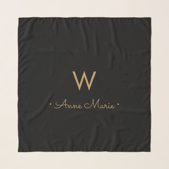 Modern Black Gold Script Monogram Scarf (Front)