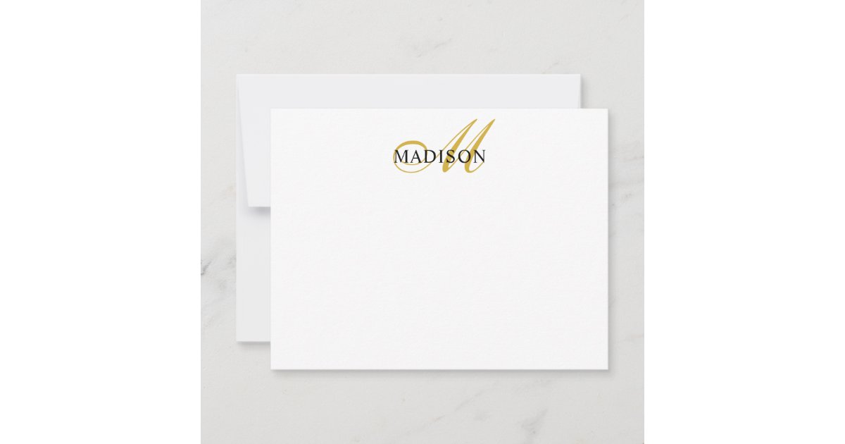 Modern Black Gold Script Monogram Serif Name Note Card | Zazzle