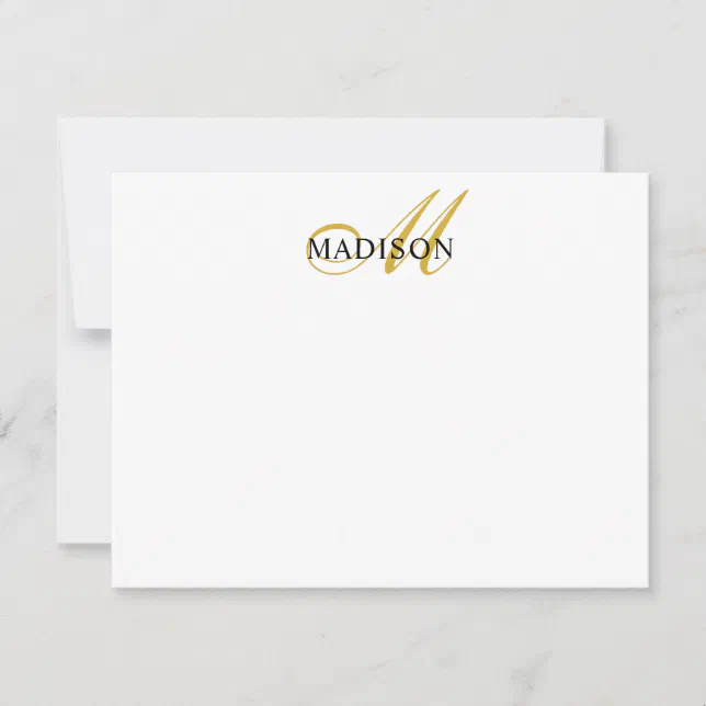 Modern Black Gold Script Monogram Serif Name Note Card | Zazzle