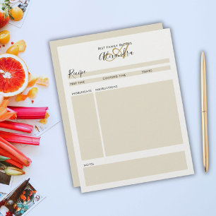 Modern Black Gold Script Recipe Sheets