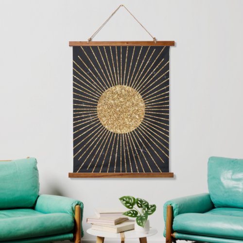 Modern Black Gold Shining Sun Hanging Tapestry