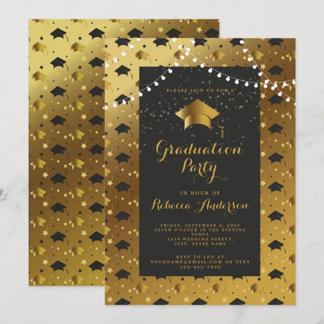 Modern Black Gold Simple Minimalist Invitation (Front/Back)