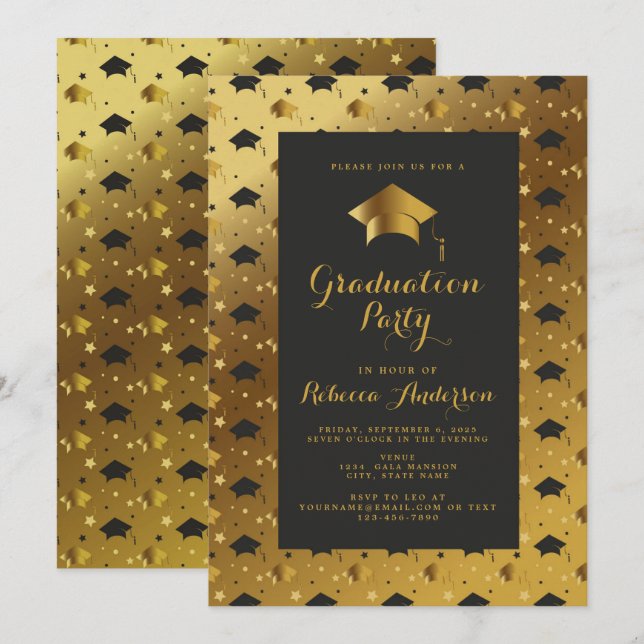 Modern Black Gold Simple Minimalist Invitation (Front/Back)