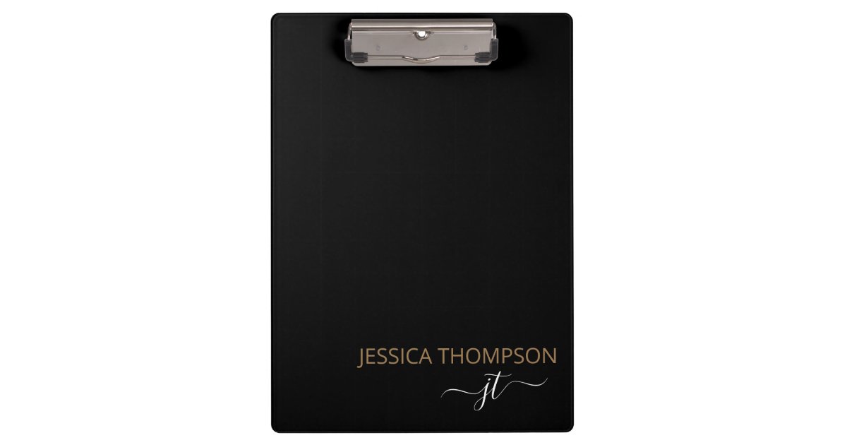 Modern Black Gold Simple Script Monogram Name Clipboard Zazzle