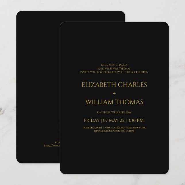 Modern Black & Gold Simple Wedding Invitation (Front/Back)