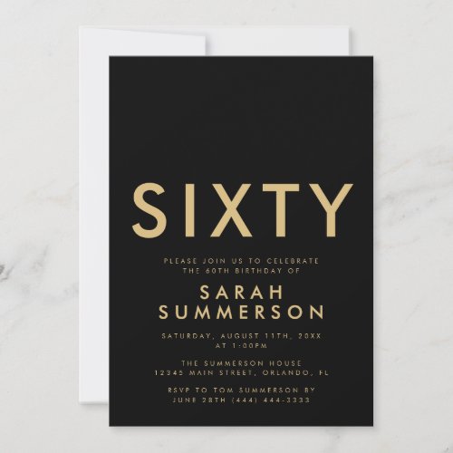 Modern Black Gold Sixty 60th Birthday Party