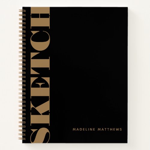 Modern Black Gold Sketchbook Personalized Name Notebook