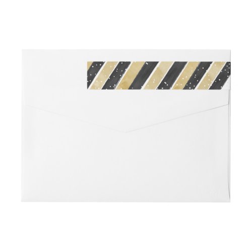 Modern Black  Gold Snowflake Stripe Address Label