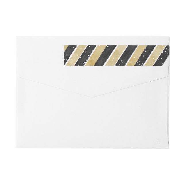 Modern Black & Gold Snowflake Stripe Address Label (Back)