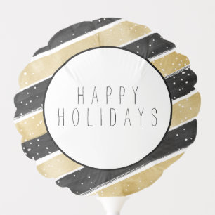 Modern Black & Gold Snowflake Stripes Holiday Balloon