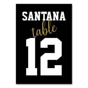 Modern Black Gold Sporty Custom Wedding Table Name Number