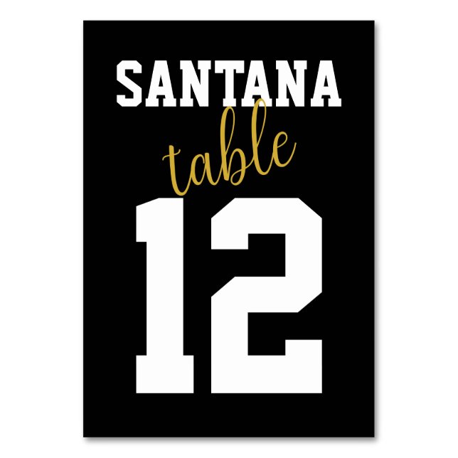 Modern Black Gold Sporty Custom Wedding Table Name Table Number (Front)