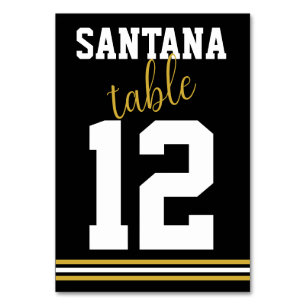 Modern Black Gold Sporty Wedding Custom Table Name Table Number