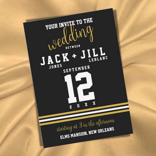 Modern Black Gold Sporty Wedding Invitation