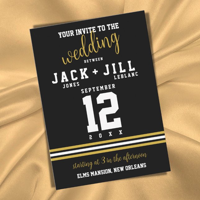 Modern Black Gold Sporty Wedding Invitation (Creator Uploaded)