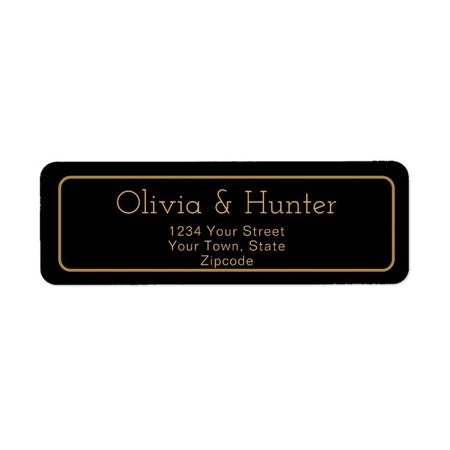 Modern Black & Gold square border wedding address Label (Front)