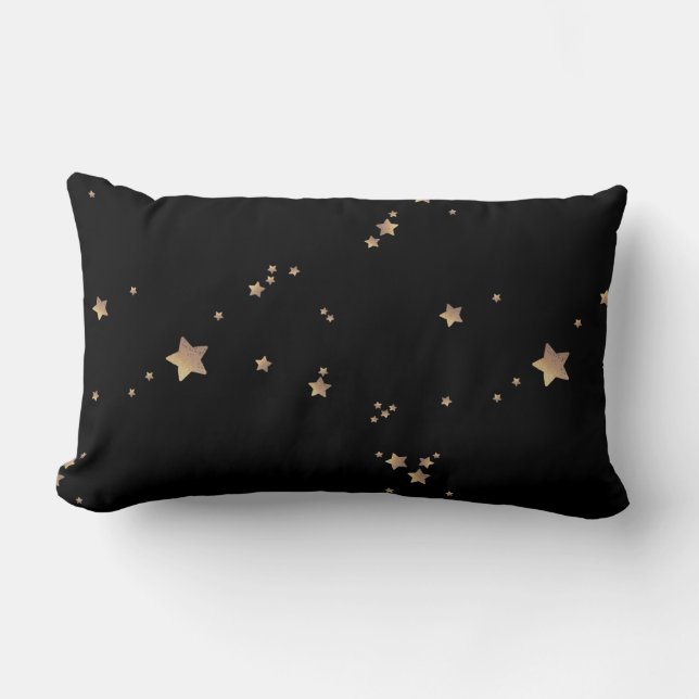 Modern Black Gold Starry Night Space Lumbar Pillow (Front)