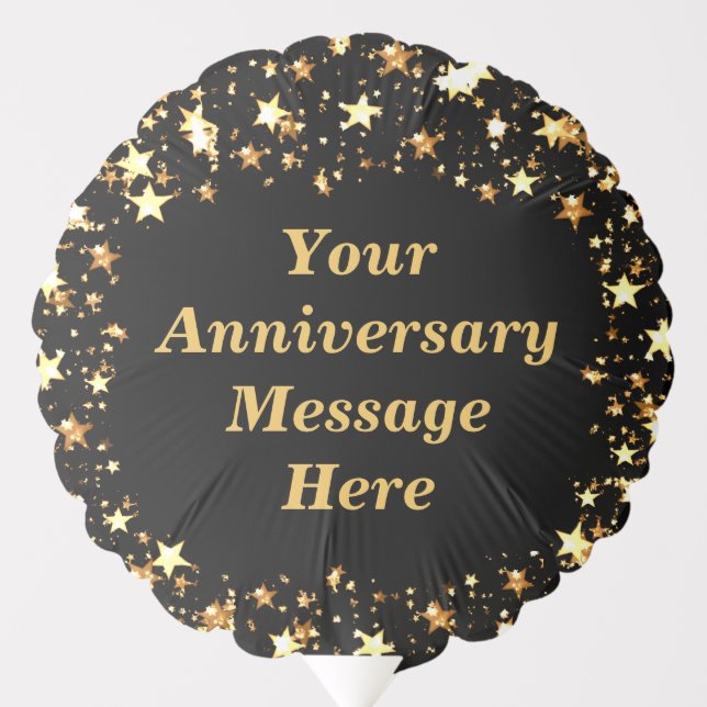 Modern Black Gold Stars Personalized Anniversary Balloon (Front)