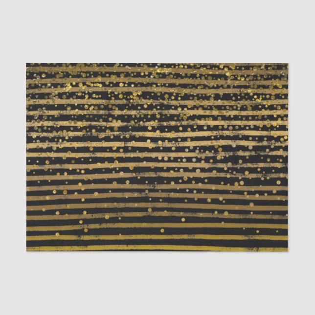 Modern Black Gold Stripes Foil Confetti Dots Tissue Paper (Front)
