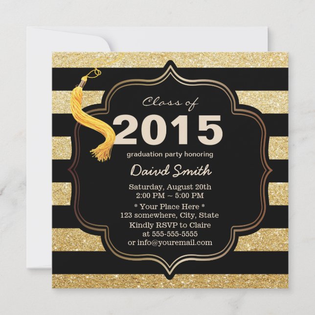 Modern Black & Gold Stripes Graduation Invitation (Front)
